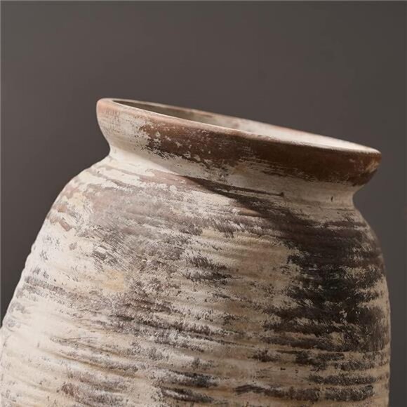 SIDUCAL Ceramic Rustic Vase, Whitewashed Terra Cotta Vase, Distressed Farmhouse - Picture 6 of 7
